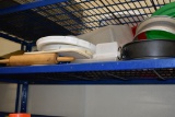 CONTENTS OF SHELF, PLASTIC CONTAINERS, ROLLING PIN,