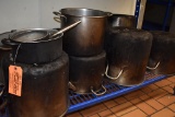 CONTENTS OF LOWER SHELF, LARGE ASSORTMENT OF KETTLES/STOCK POTS