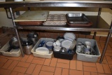 ASSORTED DISHES, TRAYS AND BUS PANS, NEED WASHED