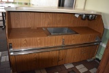 FREE STANDING ROLLING BAR, 6' FORMICA TOP WITH DRINK RAIL,