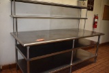 STAINLESS STEEL TABLE WITH UPPER AND LOWER SHELVES,