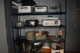 CONTENTS OF FREEZER RACK, DISHES, PANS, ROASTERS, ETC.