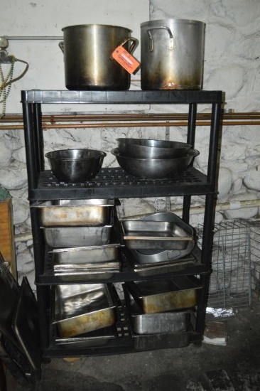 (2) STOCK POTS, STAINLESS BOWLS, INSERTS, ETC.,