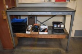 METAL ONE DRAWER SHIPPING DESK WITH LEG EXTENSIONS,