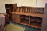 (1) WOODEN CREDENZA WITH ATTACHED FILE SYSTEM ON TOP