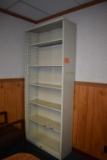 TAN METAL SHELVING UNIT WITH FIVE SHELVES