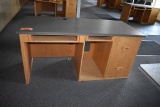 DESK, GRAY LAMINATE TOP WITH WOODGRAIN BASE,