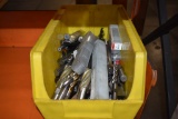 YELLOW PLASTIC BIN WITH ENDMILLS AND MISC. TOOLING