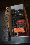 BOX OF HOLD DOWN CLAMP DOWNS AND (8) HOLD DOWN FIXTURES