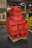 PALLET WITH RED PARTS BINS, MISC. SIZES