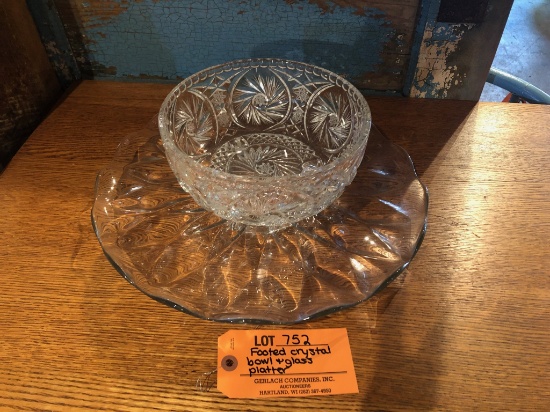 FOOTED CRYSTAL BOWL AND GLASS PLATTER