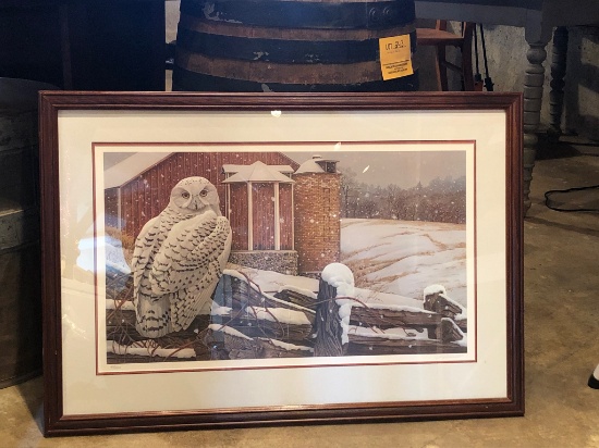 SNOWY OWL PRINT BY JERRY GADAMUS, SIGNED, FRAMED AND