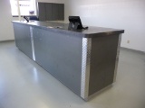 LARGE SERVICE COUNTER WITH GRAY LAMINATE TOP,