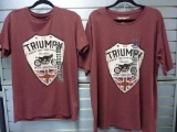 (2) MEN'S TRIUMPH BONNEVILLE T-SHIRTS, BURGANDY,