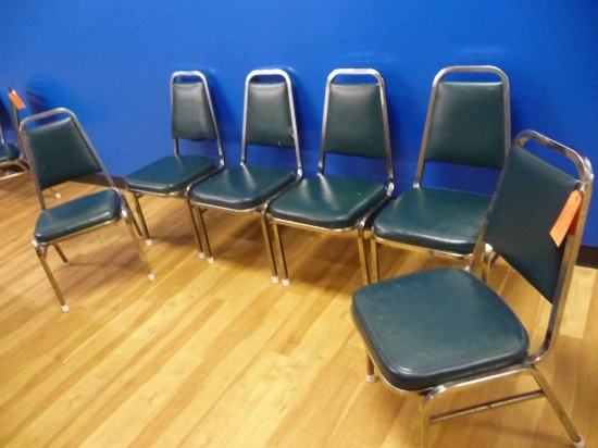 (6) METAL FRAMED STACKABLE CHAIRS,