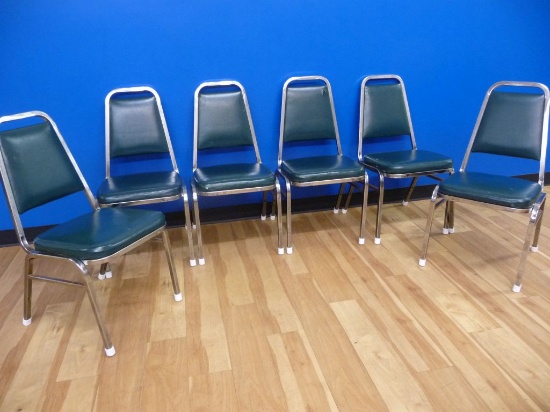 (6) METAL FRAMED STACKABLE CHAIRS,