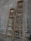 (2) WOODEN STEP LADDERS, (1) 8' AND (1) 6'