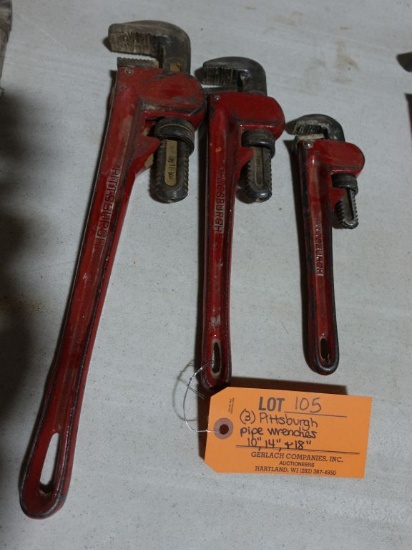 (3) PITTSBURGH PIPE WRENCHES, 10", 14" AND 18"