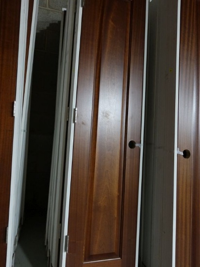 (7) 18" x 80" MAHOGANY RAISED PANEL DOORS, PREHUNG