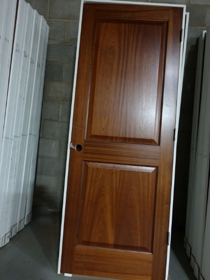 (5) 30" x 80" MAHOGANY RAISED PANEL DOORS, PREHUNG