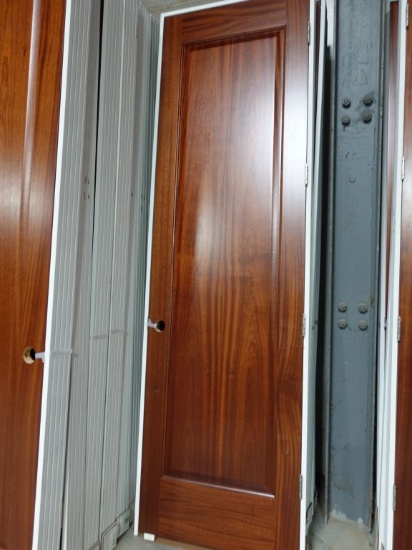 (4) 28" WIDE x 96" HIGH MAHOGANY RAISED PANEL DOORS, PREHUNG