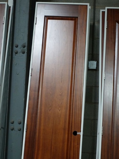 (4) 24" WIDE x 96" HIGH MAHOGANY RAISED PANEL DOORS, PREHUNG