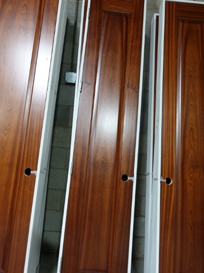 (3) 18" WIDE x 96" HIGH MAHOGANY RAISED PANEL DOORS, PREHUNG