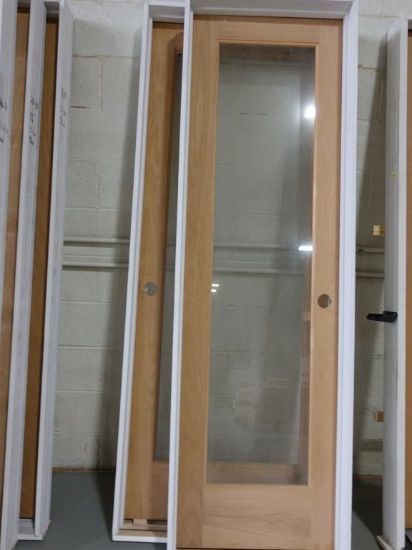 (2) PREHUNG FULL VIEW GLASS OAK DOORS, 24" AND 32" WIDE X 80" HIGH
