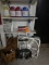 BOX FAN, PORTABLE HAND CART AND MISC. CLEANING SUPPLIES