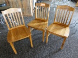 (3) ALL WOOD DINING CHAIRS, SEAT, BACK AND FRAME ARE