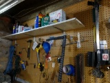 MISC. HAND TOOLS AND EXTENSION CORD ON PEGBOARD
