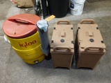 (2) CAMBRO CONTAINERS AND IGLOO TEN GALLON WATER COOLER