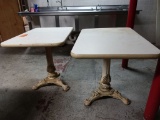 (2) SINGLE PEDESTAL TABLES, CAST IRON BASES, FORMICA TOPS