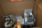 BOX WITH ASSORTED NAILS AND STAPLES AND MANUAL STAPLER