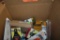BOX WITH LAMINATE TRIMMERS, UTILITY KNIVES, AWL AND MISC.