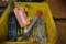 BIN WITH WRENCHES, KNIFE SHARPENER AND MISC.