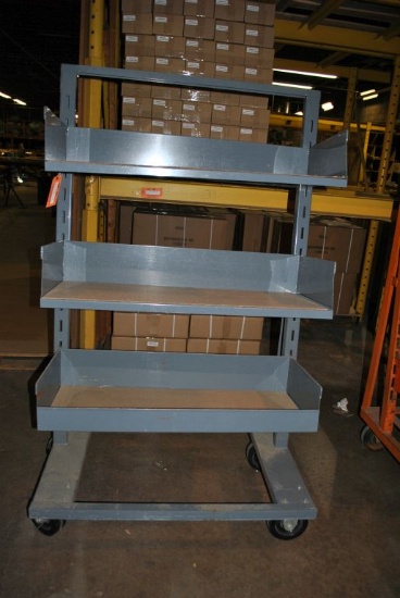 64" HIGH STOCK RACK ON CASTERS WITH THREE 36" WIDE