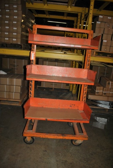64" HIGH STOCK RACK ON CASTERS WITH THREE 33" WIDE