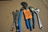(2) LARGE PLIERS, VISE GRIP AND ADJUSTABLE WRENCH