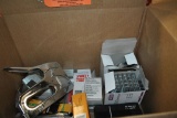 BOX WITH ASSORTED NAILS AND STAPLES AND MANUAL STAPLER