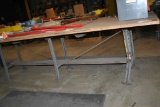LARGE STEEL FRAMED WORKBENCH WITH WOOD TOP,