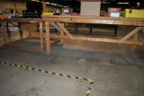 (2) WOODEN WORKBENCHES WITH EXTRA PIECES OF LAMINATE,