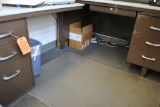 BROWN METAL DESK WITH LEFT HAND WING, GRAY LAMINATE TOP