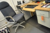 SMALL TAN DESK, TWO DRAWER LEGAL SIZE FILE CABINET
