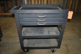 METAL SHOP CART WITH THREE DRAWERS AND TWO LOWER SHELVES