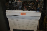 WHITE BENCH WITH LARGE ASSORTMENT OF WEIGHTS AND