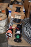 BOX OF SPOOLS OF WIRE & MISC. SPOOLS OF WIRE