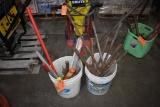 (2) 5 GALLON BUCKETS OF CONCRETE PINS & MISC. TOOLS,