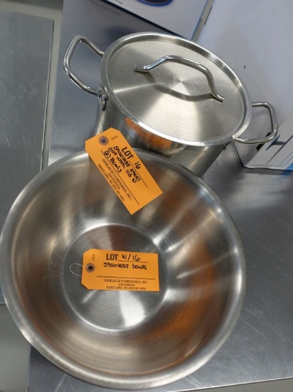 STAINLESS STEEL POT W/LID & (2) STAINLESS STEEL