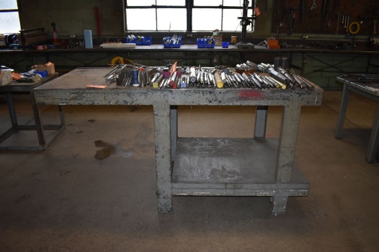 LARGE STEEL BENCH WITH OFFSET OVERHANG, 31 1/2" x 6' x 3' HIGH